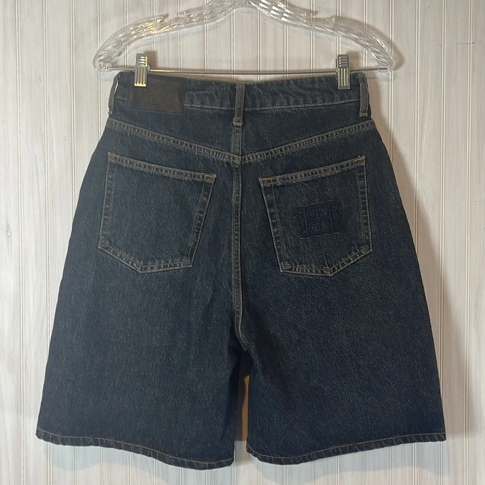 DE ROCOCO MID RISE WIDE LEG DENIM BERMUDA SHORTS GRAY 26